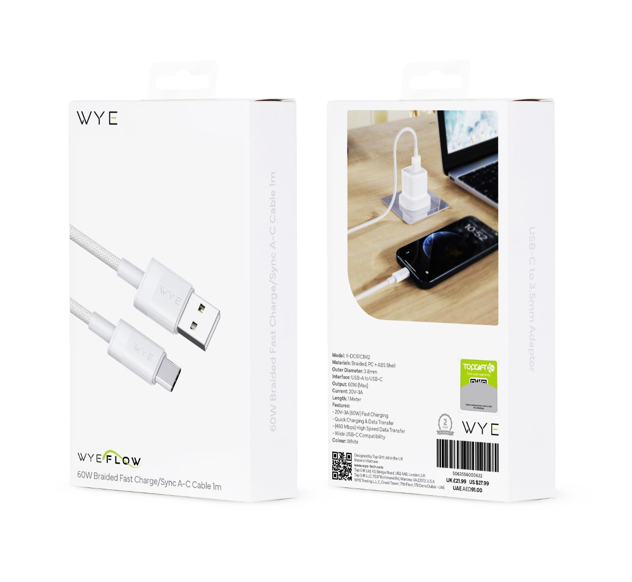 60W Braided Fast Charge/Sync A-C Cable